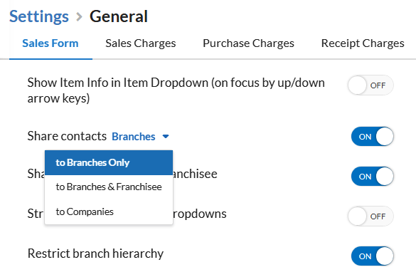 sync or share contacts between branches