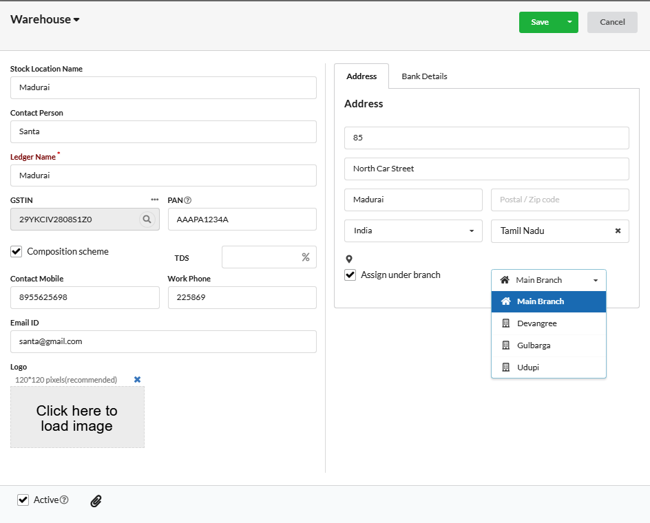 Add Warehouse assign to branches - Output Books