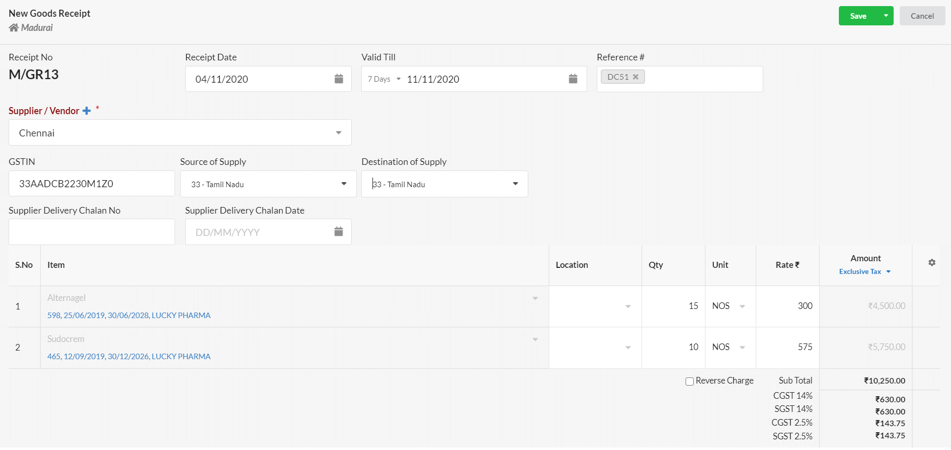 Create Good Receipt for stock receiving