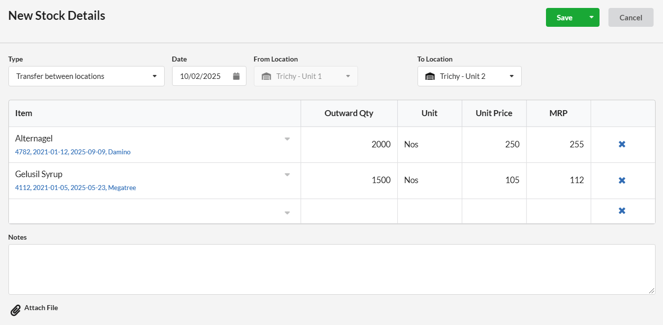 Internal stock transfer manage stock journal