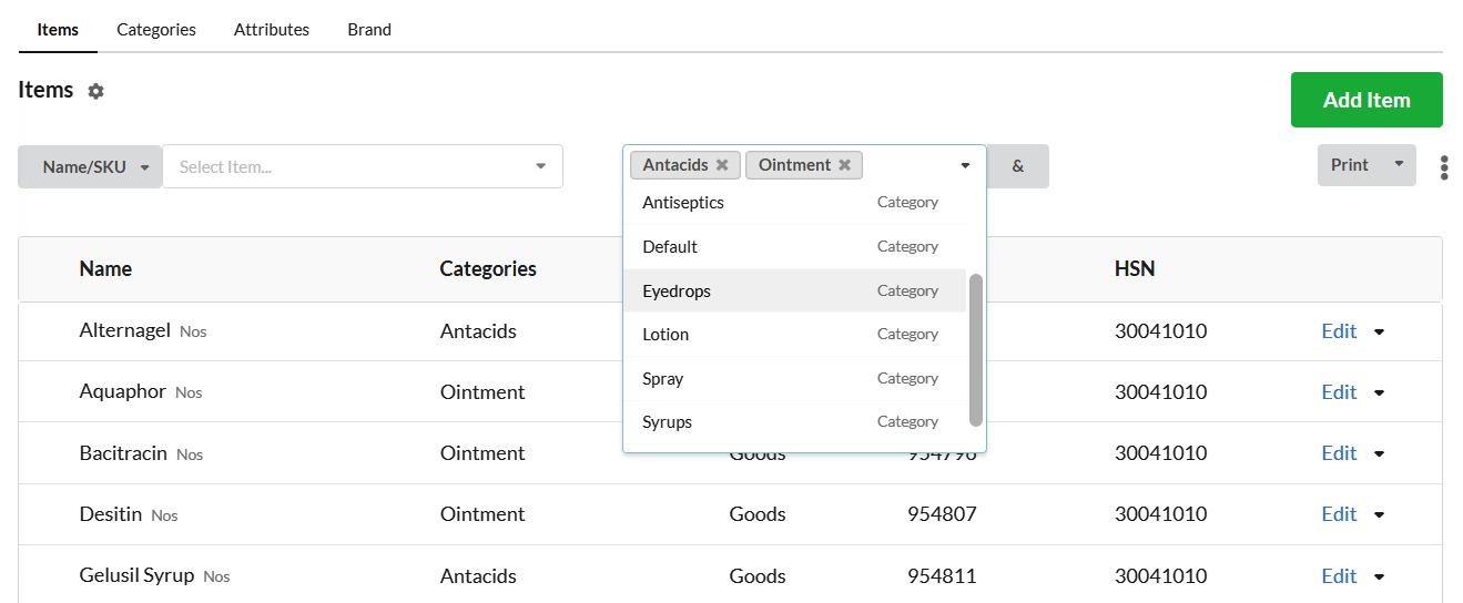 Output Books filter item categories
