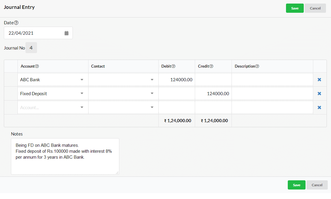 fixed deposit in bank journal entry