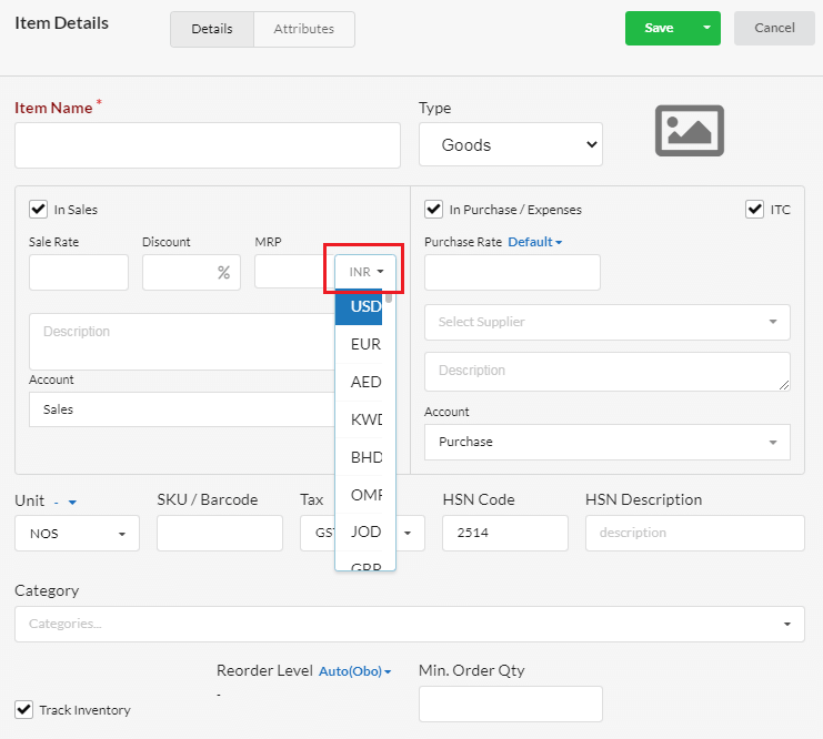 Output Books - Multi Currency for Items - Item master