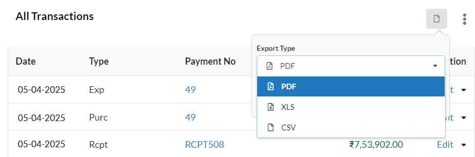 Export project transactions - Output Books