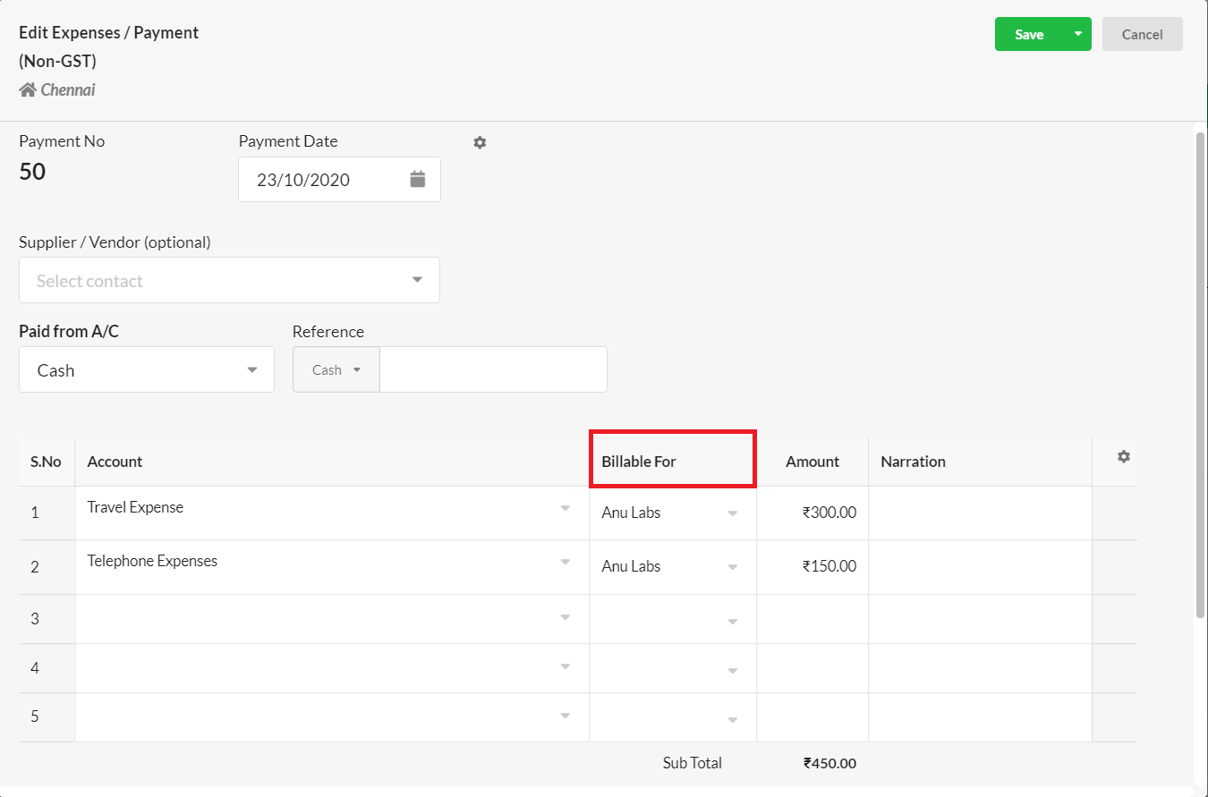 Record or Add Billable Expenses - Output Books