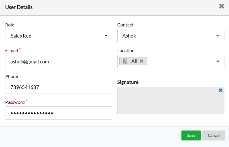 Create user login for sales rep=