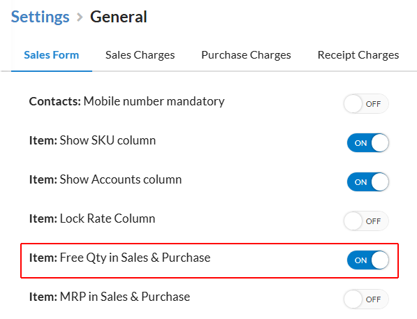 Free Qty in Sales invoice settings