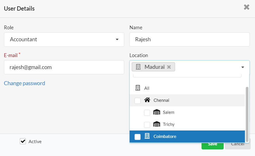 assign users to branches or warehouses