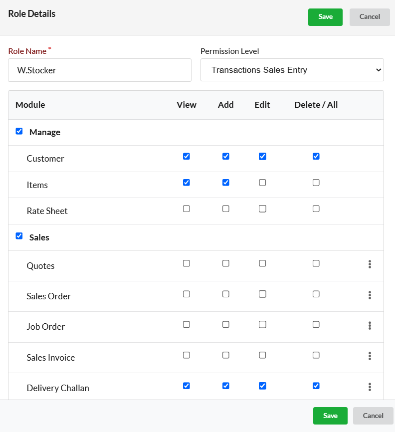 Create user role for warehouse