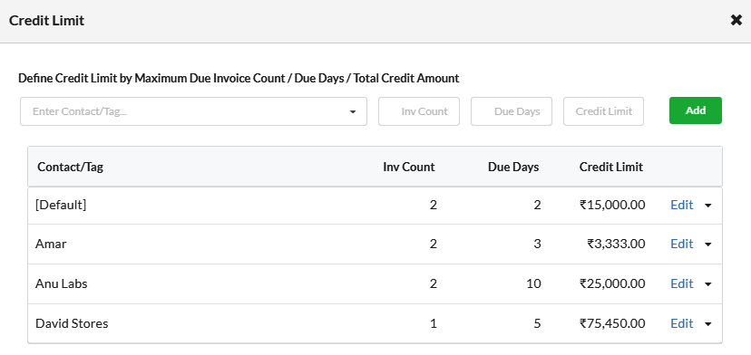 Add credit limit for customers