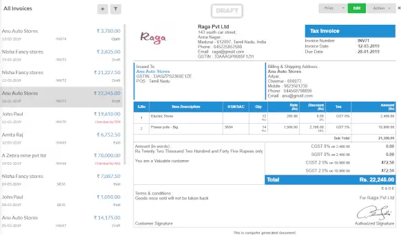 Output Books Invoice